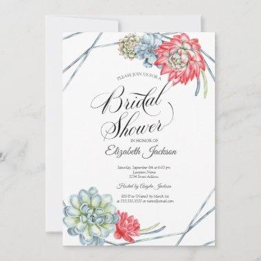 Watercolor Desert Red Succulents Bridal Shower Invitations