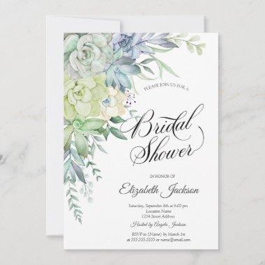 Watercolor Desert Succulents Dots Bridal Shower Invitations