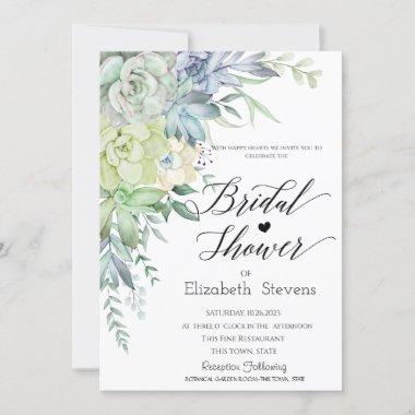 Watercolor Desert Succulents Script Bridal Shower Invitations
