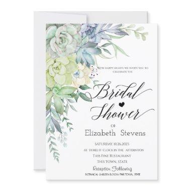 Watercolor Desert Succulents Script Bridal Shower Invitations