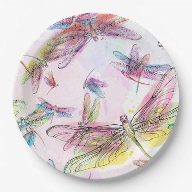 Watercolor Dragonflies Paper Plate