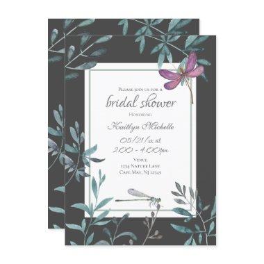 Watercolor Dragonfly Garden Greenery