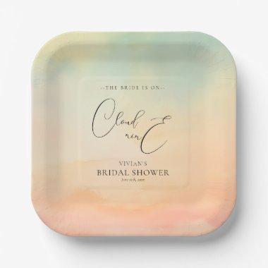 Watercolor Dreamy Sunset Cloud 9 Bridal Shower Paper Plates