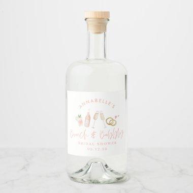 Watercolor drinks brunch and bubbly bridal shower liquor bottle label