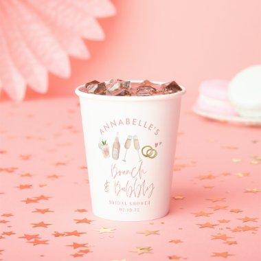 Watercolor drinks brunch and bubbly bridal shower paper cups