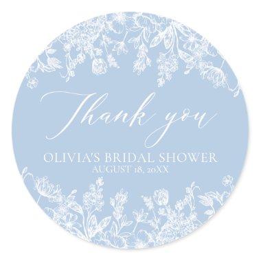 Watercolor Dusty Blue Bridal Shower Thank You Classic Round Sticker