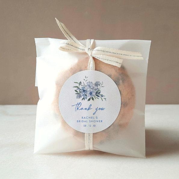 Watercolor Dusty Blue Floral  Classic Round Sticker
