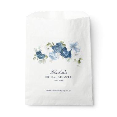 Watercolor Dusty Blue Floral Bridal Shower Paper Favor Bag