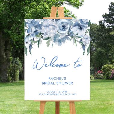 Watercolor Dusty Blue Floral Bridal Shower Welcome Foam Board