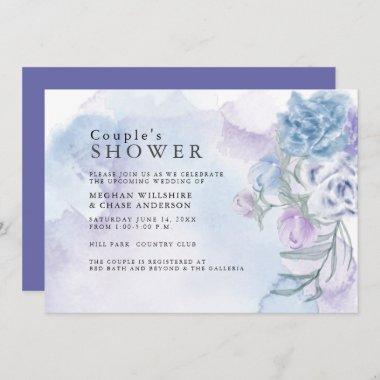 Watercolor Dusty Blue Floral Shower Invitations