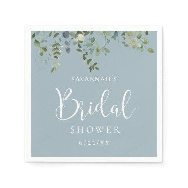 Watercolor Dusty Blue Greenery Bridal Shower Napkins