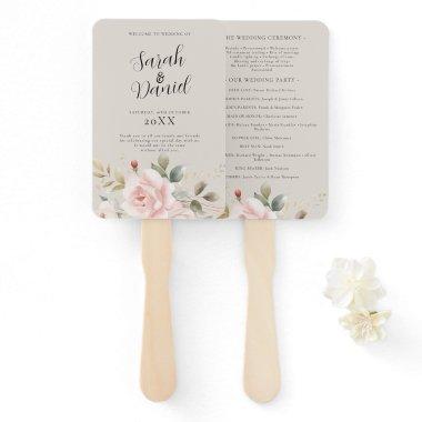 Watercolor Dusty Rose Pink Wedding Progams Hand Fan