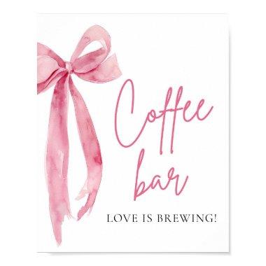 Watercolor Elegant Blush Pink Bow Coffee Bar Sign