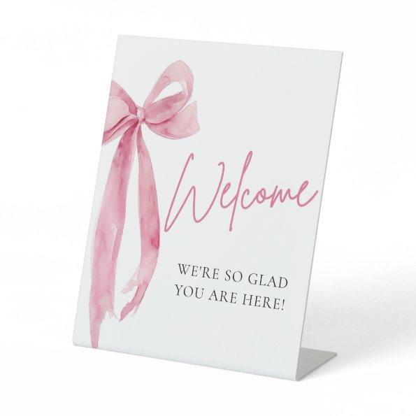 Watercolor Elegant Blush Pink Bow Welcome Sign