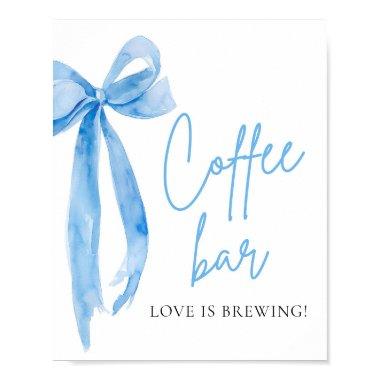 Watercolor Elegant Dusty Blue Bow Coffee Bar Sign