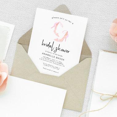 Watercolor elegant dusty pink shoes Bridal Shower Invitations
