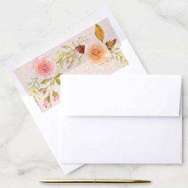 Watercolor Elegant Rose Floral Leaf Wedding Suite Envelope Liner