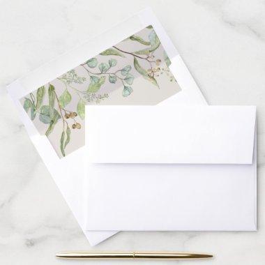 Watercolor Elegant Rustic Eucalyptus Leaf Foliage Envelope Liner