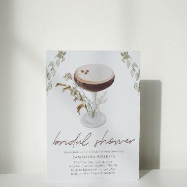 Watercolor Espresso Martini Bridal Shower Invitations