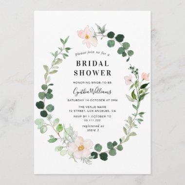 watercolor eucalyptus blush floral bridal shower Invitations