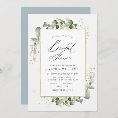 watercolor eucalyptus bridal shower Invitations