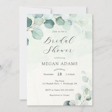Watercolor Eucalyptus Bridal Shower Invitations