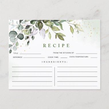 Watercolor Eucalyptus Bridal Shower Recipe Invitations