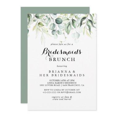 Watercolor Eucalyptus Bridesmaids Brunch Shower Invitations