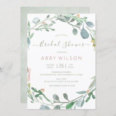 Watercolor Eucalyptus Floral Spring Bridal Shower Invitations