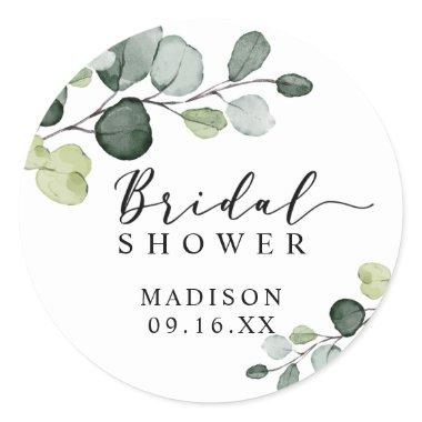 Watercolor Eucalyptus Greenery Bridal Shower Classic Round Sticker