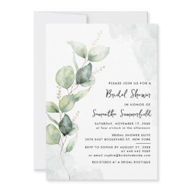 Watercolor Eucalyptus Greenery Bridal Shower Invitations