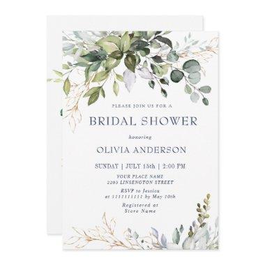 Watercolor Eucalyptus Greenery Bridal Shower Invitations