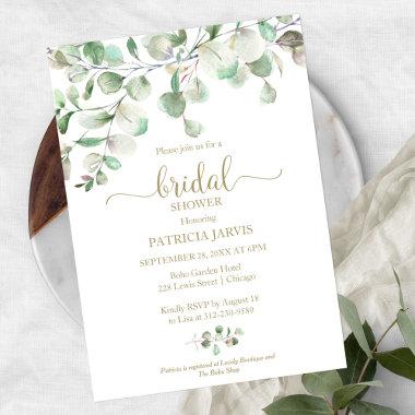 Watercolor Eucalyptus Greenery Bridal Shower Invitations