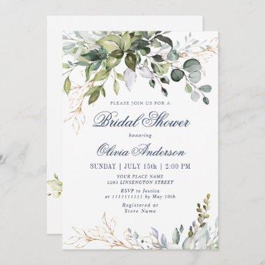 Watercolor Eucalyptus Greenery Bridal Shower Invitations