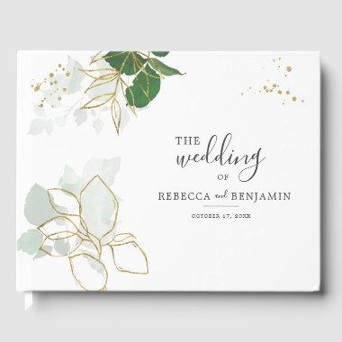 Watercolor Eucalyptus Greenery Gold Leaves Wedding Guest Book