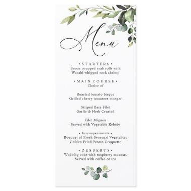 Watercolor Eucalyptus Greenery Wedding Dinner Menu