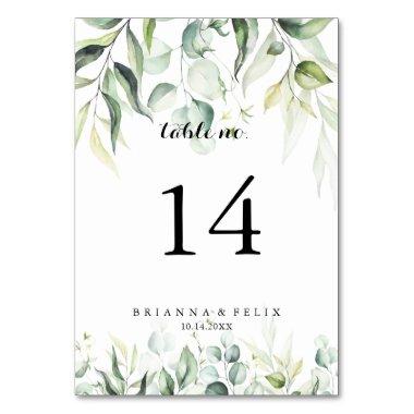Watercolor Eucalyptus Greenery Wedding Table Number