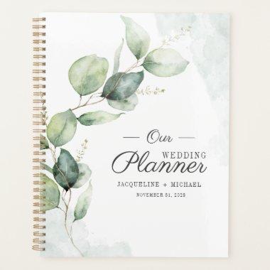 Watercolor Eucalyptus Leaves Script Floral Wedding Planner