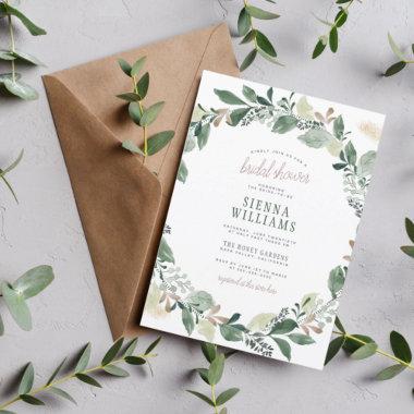 Watercolor Eucalyptus Leaves Wreath Bridal Shower Invitations