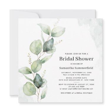 Watercolor Eucalyptus Minimalist Bridal Shower Invitations