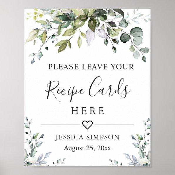 Watercolor Eucalyptus Recipe Invitations Bridal Shower Poster