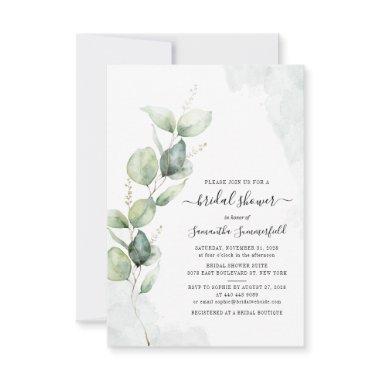 Watercolor Eucalyptus Script Bridal Shower Invitations