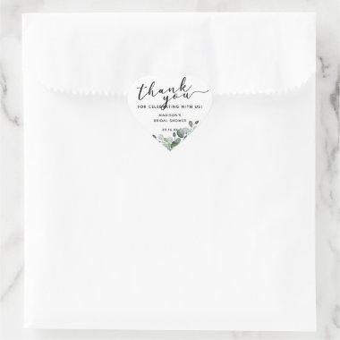 Watercolor Eucalyptus Thank You  Heart Sticker