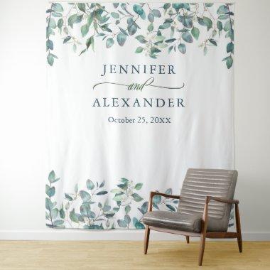 Watercolor Eucalyptus Wedding Photo Booth Backdrop
