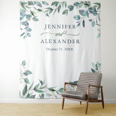 Watercolor Eucalyptus Wedding Photo Booth Backdrop