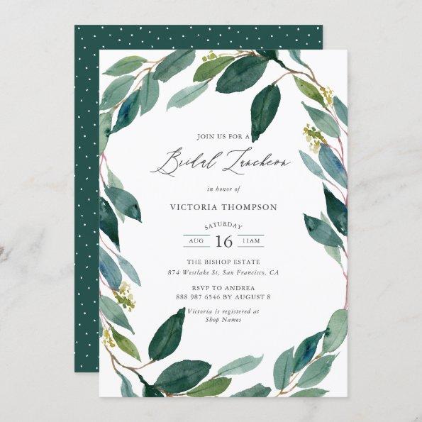 Watercolor Eucalyptus Wreath Bridal Luncheon Invitations