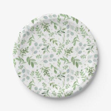 Watercolor Eucalytus and Greenery Pattern Paper Plates