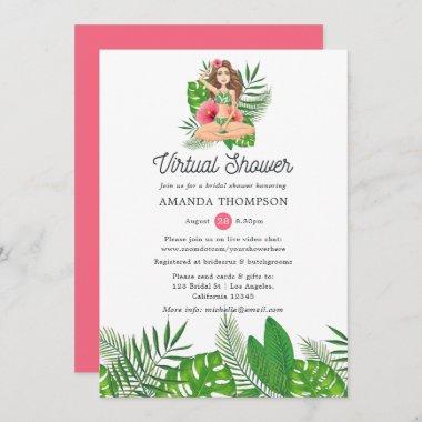 Watercolor Exotic Aloha Luau Virtual Bridal Shower Invitations
