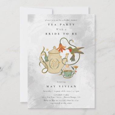 Watercolor Faecore floral Tea Party Bridal Shower Invitations
