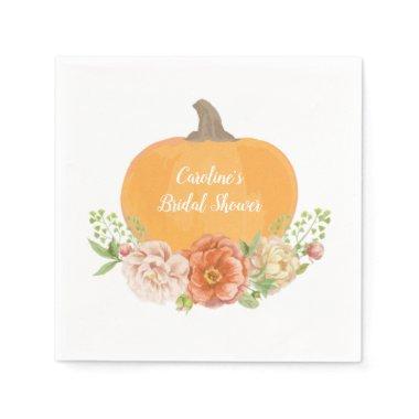 Watercolor Fall Floral & Pumpkin Bridal Shower Napkins